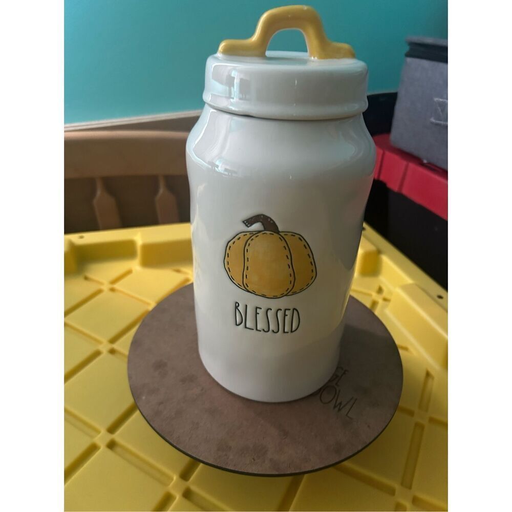 Rae Dunn Artisan Collection “blessed” Yellow Pumpkin Canister